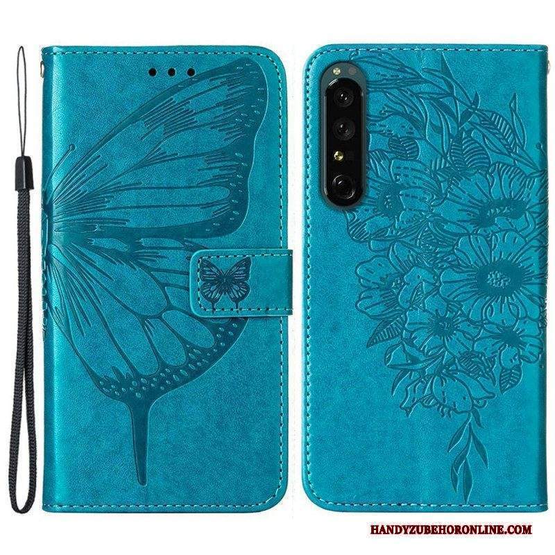 Folio Cover Sony Xperia 1 IV Farfalla Con Cordino