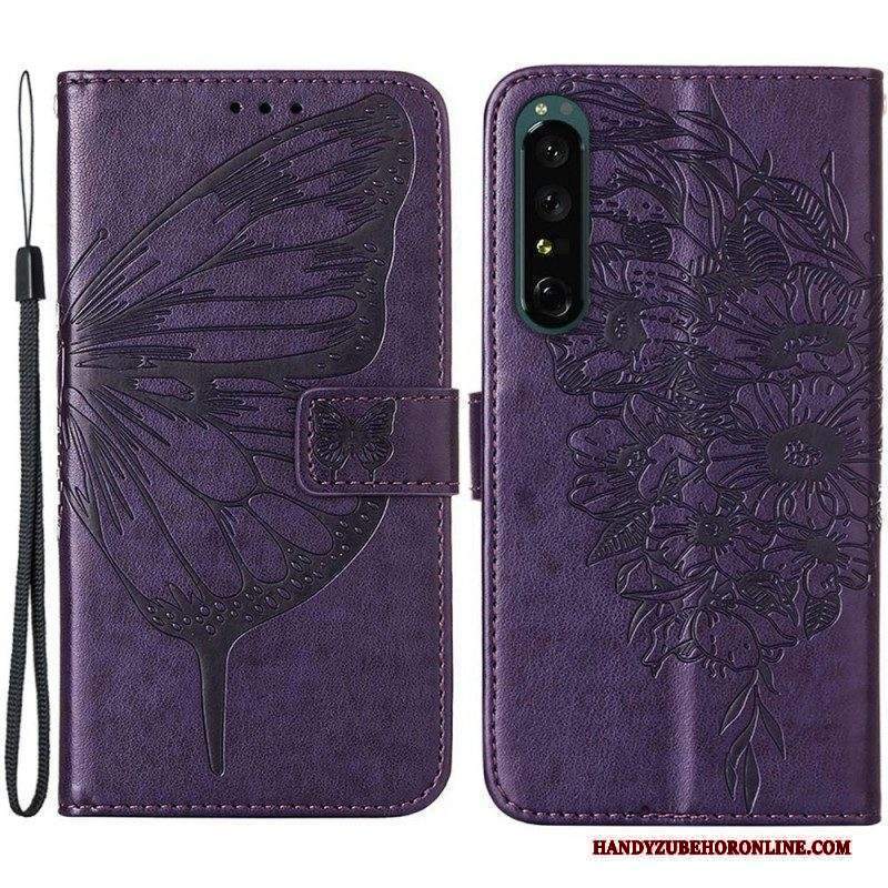 Folio Cover Sony Xperia 1 IV Farfalla Con Cordino