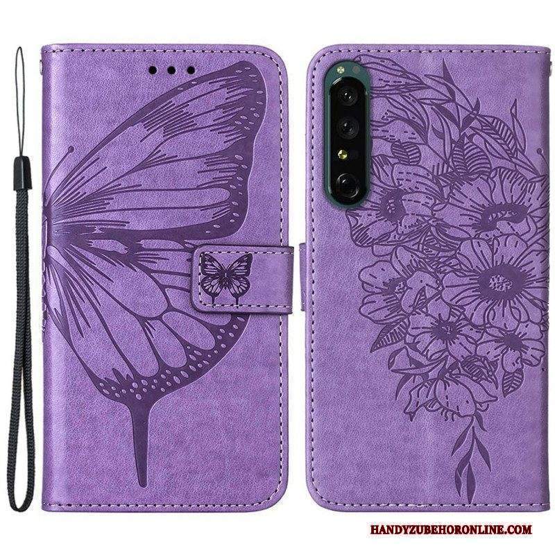 Folio Cover Sony Xperia 1 IV Farfalla Con Cordino