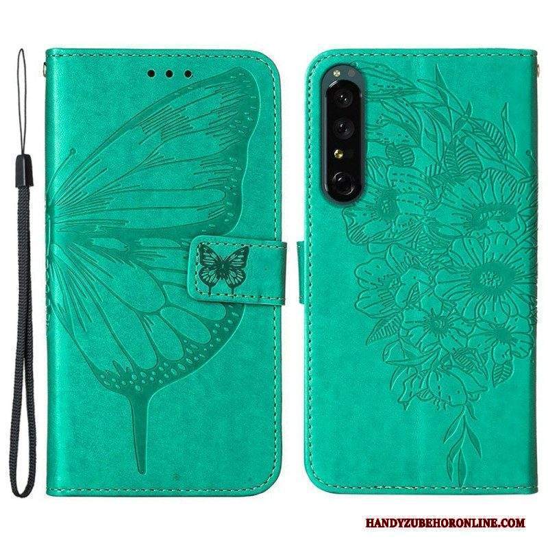 Folio Cover Sony Xperia 1 IV Farfalla Con Cordino