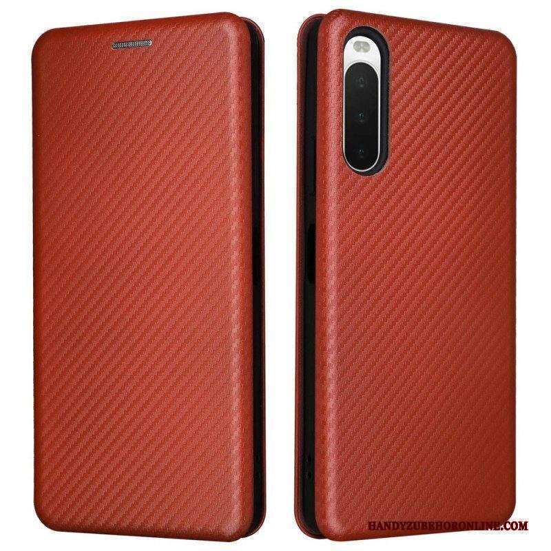 Folio Cover Sony Xperia 10 IV Custodia in pelle Struttura In Fibra Di Carbonio