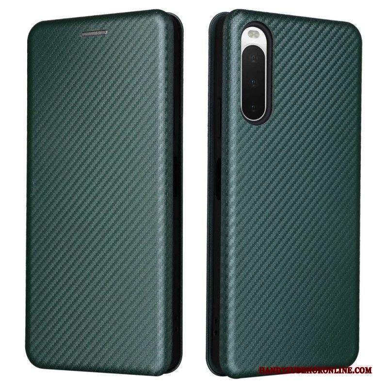 Folio Cover Sony Xperia 10 IV Custodia in pelle Struttura In Fibra Di Carbonio