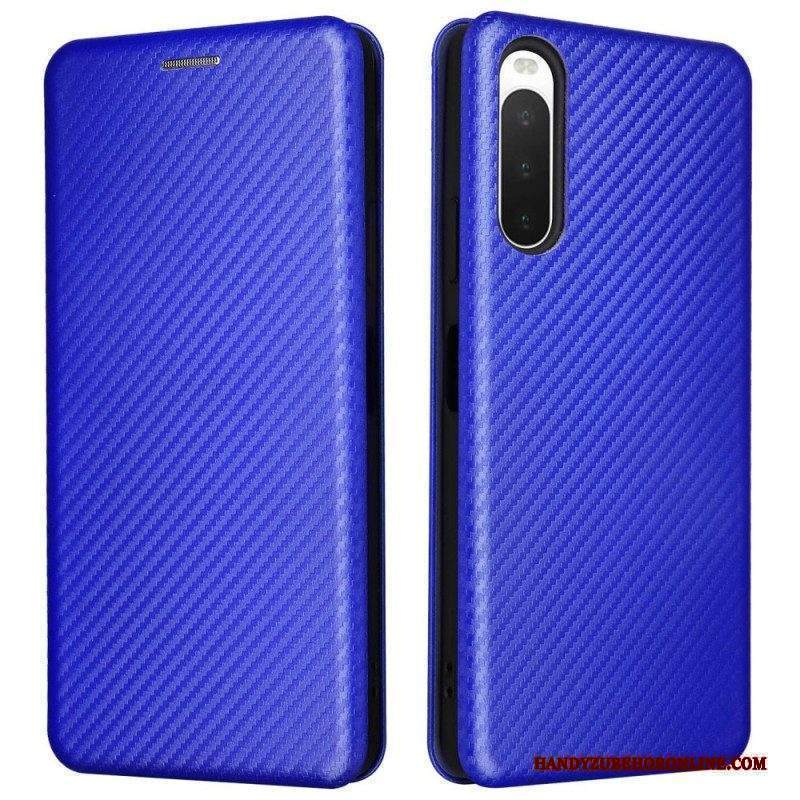 Folio Cover Sony Xperia 10 IV Custodia in pelle Struttura In Fibra Di Carbonio