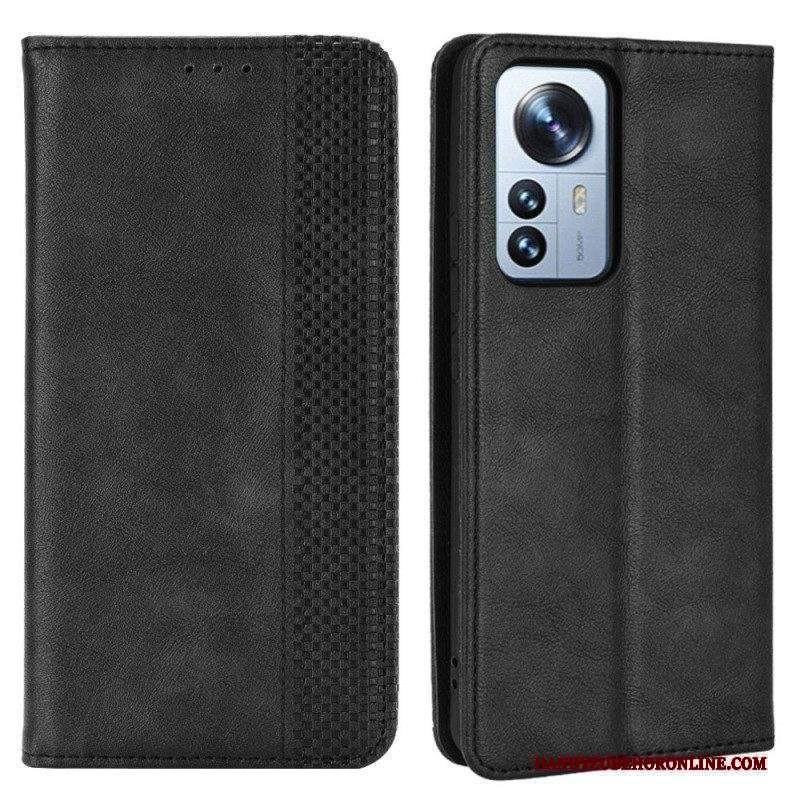 Folio Cover Xiaomi 12 Pro Custodia in pelle Effetto Pelle Vintage Stilizzato