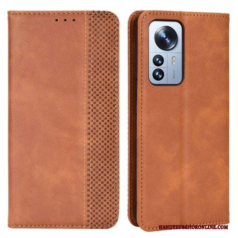 Folio Cover Xiaomi 12 Pro Custodia in pelle Effetto Pelle Vintage Stilizzato