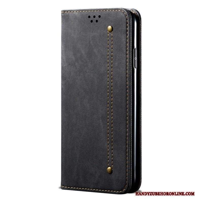 Folio Cover Xiaomi 12 Pro Custodia in pelle Tessuto Denim