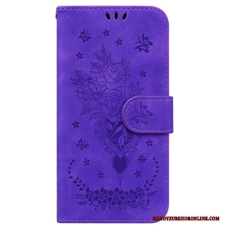 Folio Cover Xiaomi 13 Pro Strappy Rose E Farfalle