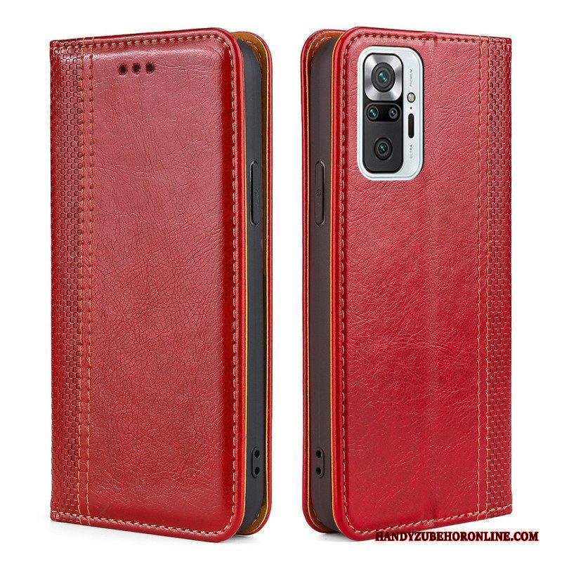 Folio Cover Xiaomi Redmi Note 10 Pro Custodia in pelle Cuciture In Pelle Crosta Litchi