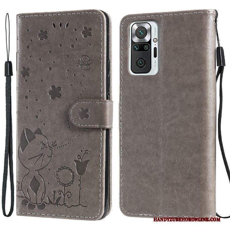 Folio Cover Xiaomi Redmi Note 10 Pro Gatto E Ape Con Cordino