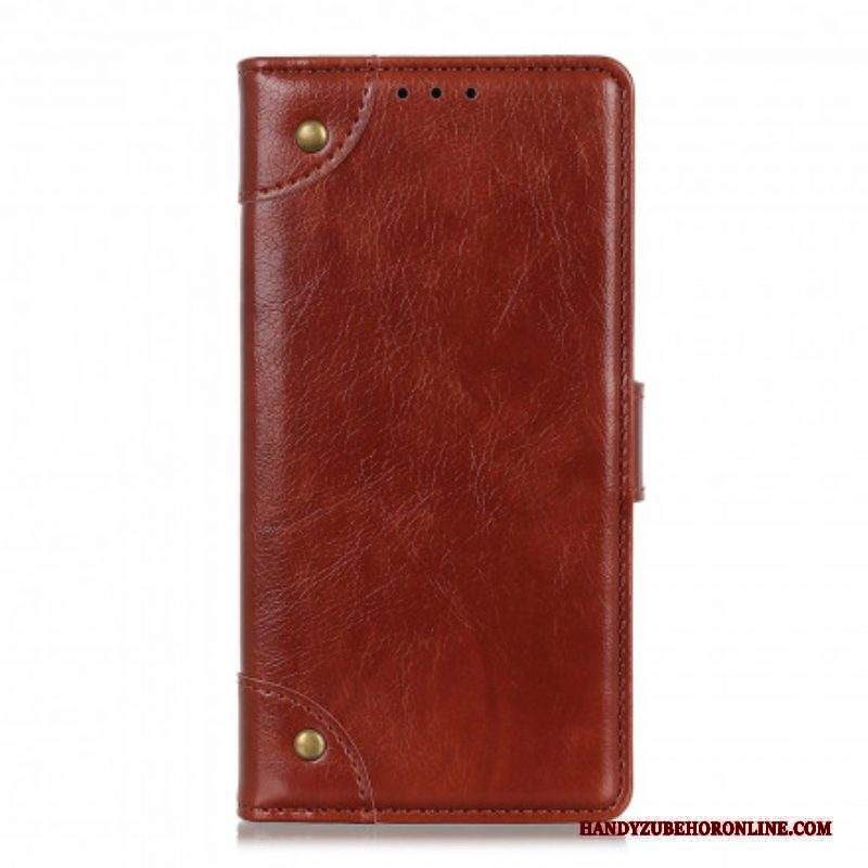 Folio Cover Xiaomi Redmi Note 10 Pro Rivetti Vintage In Pelle Nappa Stile