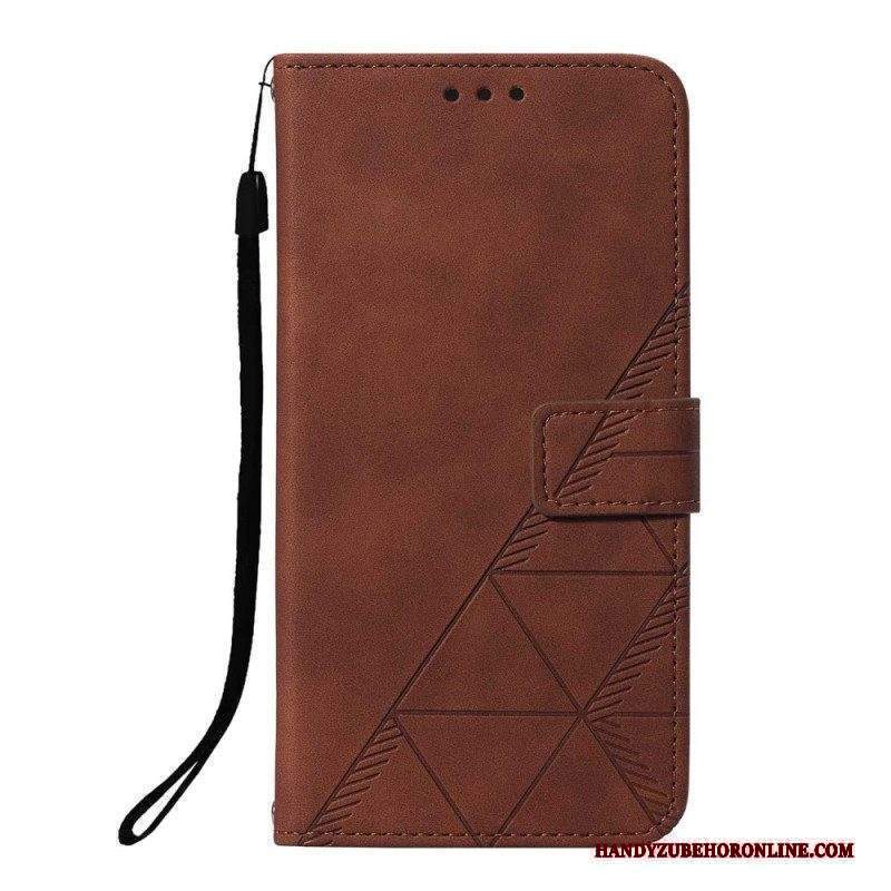 Folio Cover Xiaomi Redmi Note 10 Pro Strappy Stile Geometrico In Pelle