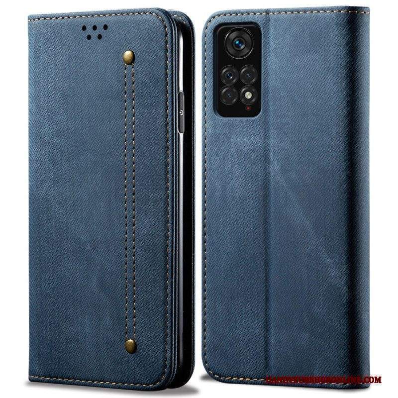 Folio Cover Xiaomi Redmi Note 11 / 11S Custodia in pelle Tessuto Denim