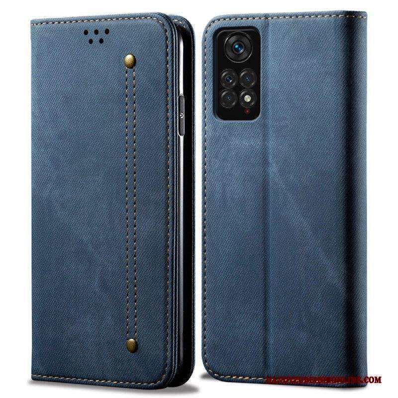 Folio Cover Xiaomi Redmi Note 11 Pro / 11 Pro 5G Custodia in pelle Tessuto Denim