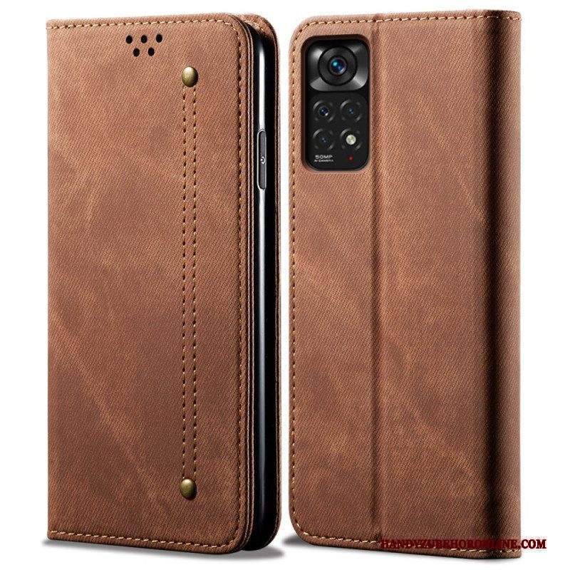 Folio Cover Xiaomi Redmi Note 11 Pro / 11 Pro 5G Custodia in pelle Tessuto Denim