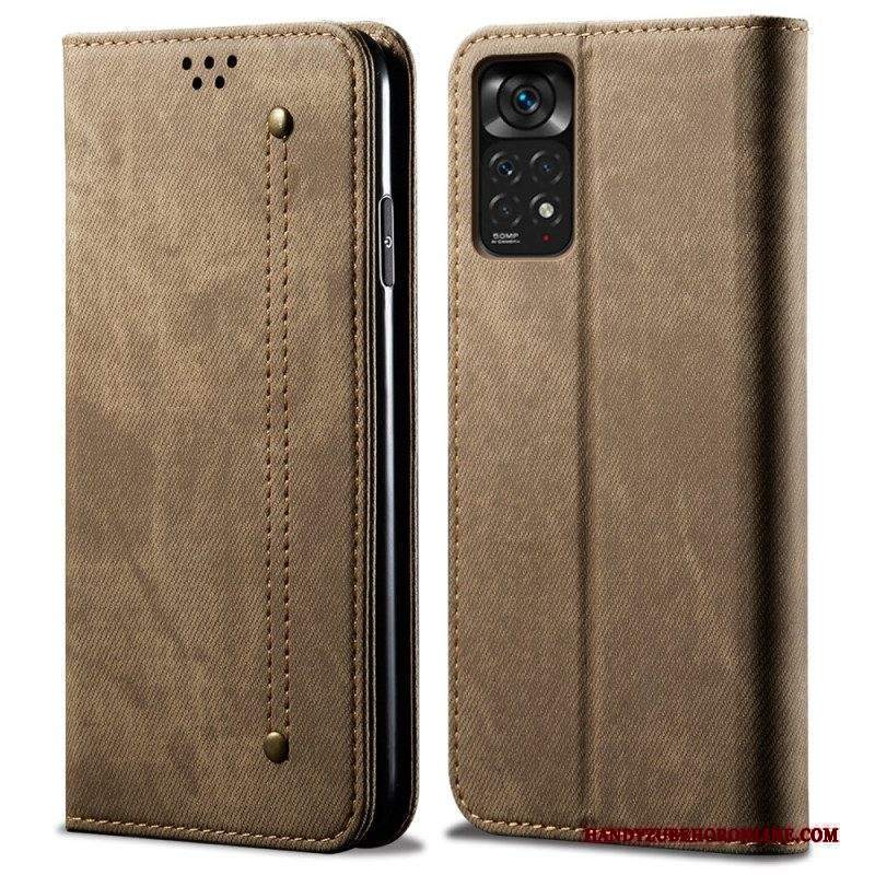 Folio Cover Xiaomi Redmi Note 11 Pro / 11 Pro 5G Custodia in pelle Tessuto Denim