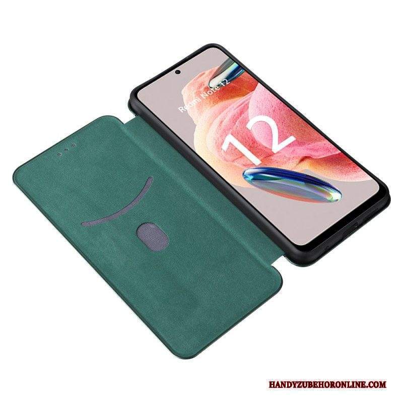 Folio Cover Xiaomi Redmi Note 12 4G Custodia in pelle Fibra Di Carbonio