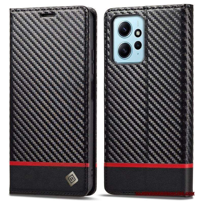 Folio Cover Xiaomi Redmi Note 12 4G Custodia in pelle Fibra Di Carbonio Lc.imeeke