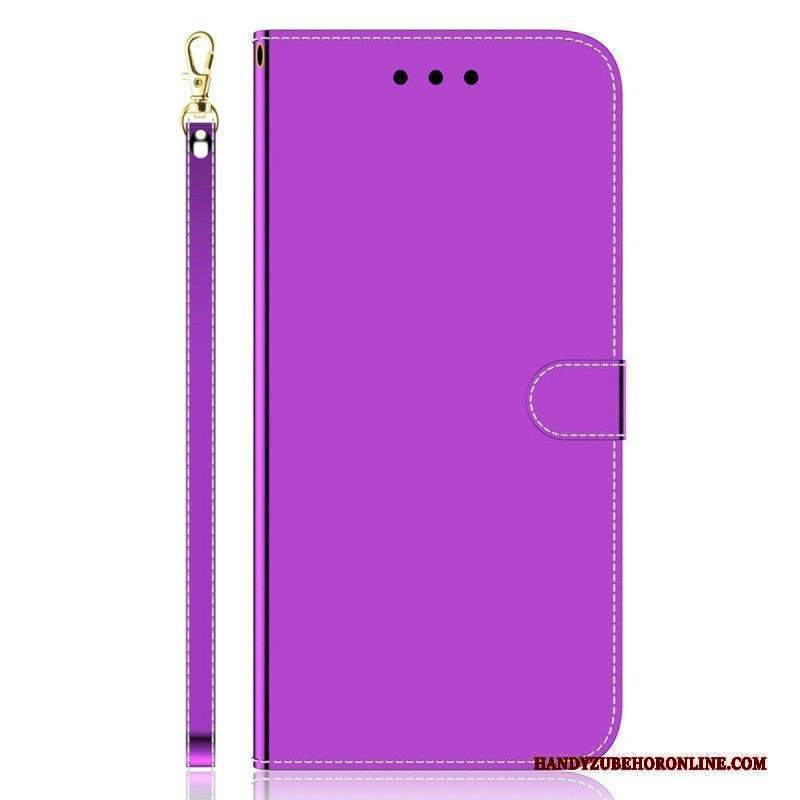 Folio Cover Xiaomi Redmi Note 12 4G Finta Pelle A Specchio Con Cinturino