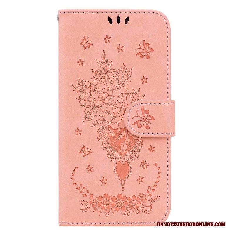 Folio Cover Xiaomi Redmi Note 12 4G Strappy Rose E Farfalle