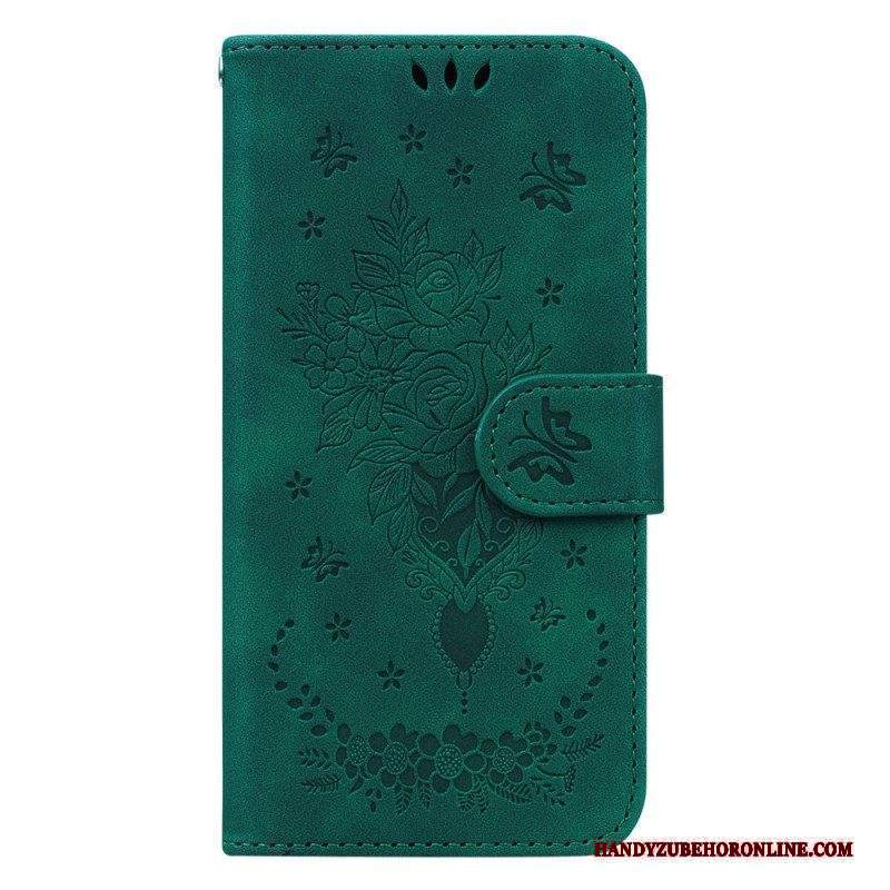 Folio Cover Xiaomi Redmi Note 12 4G Strappy Rose E Farfalle