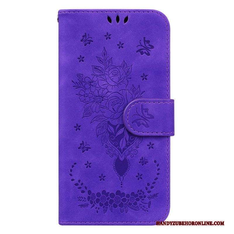 Folio Cover Xiaomi Redmi Note 12 4G Strappy Rose E Farfalle