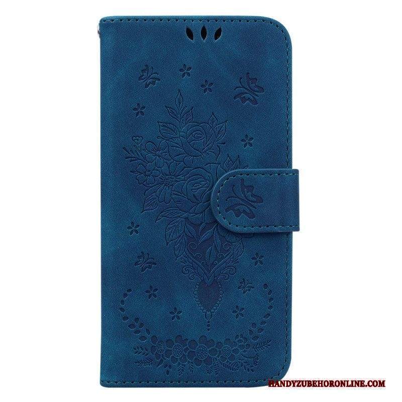 Folio Cover Xiaomi Redmi Note 12 4G Strappy Rose E Farfalle