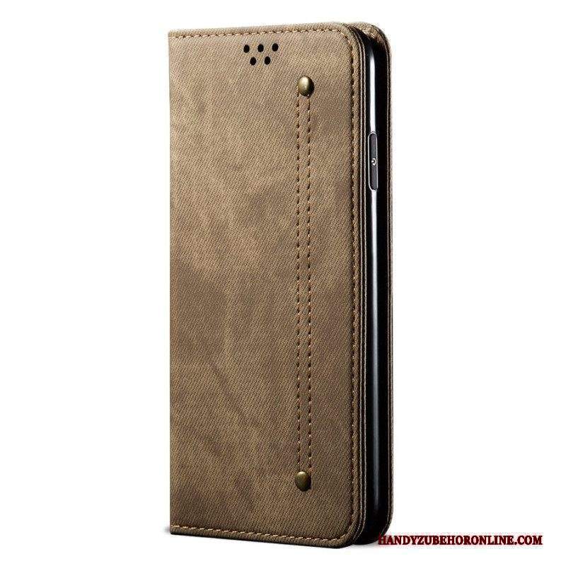 Folio Cover Xiaomi Redmi Note 12 5G Custodia in pelle Tessuto Denim