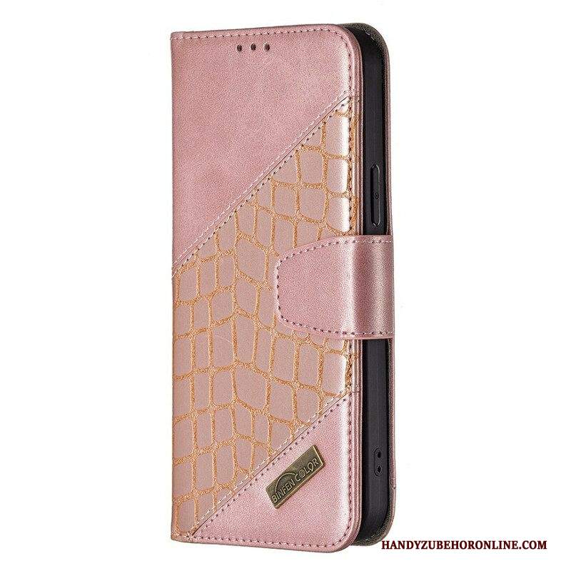 Folio Cover iPhone 13 Pro Max Classico Effetto Pelle Di Coccodrillo