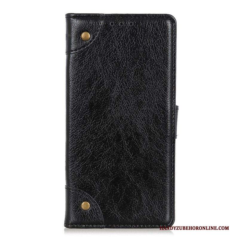 Folio Cover iPhone 13 Pro Rivetti Vintage In Pelle Nappa Stile