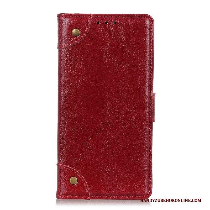 Folio Cover iPhone 13 Pro Rivetti Vintage In Pelle Nappa Stile