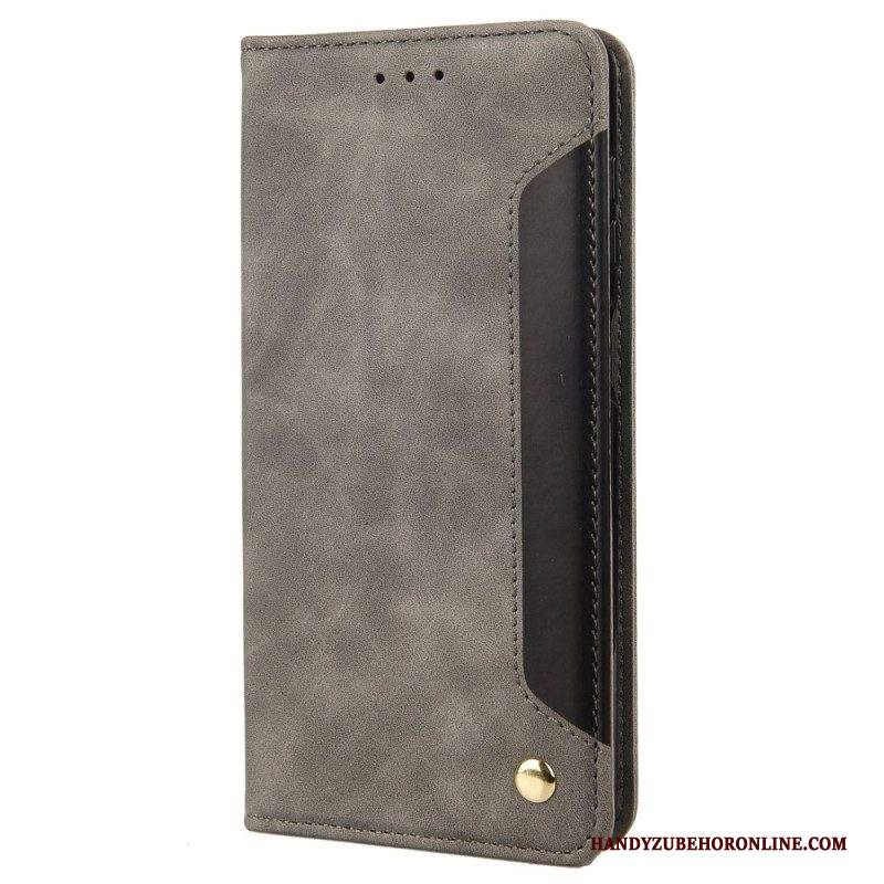 Folio Cover iPhone 14 Custodia in pelle Bicolore Con Rivetto