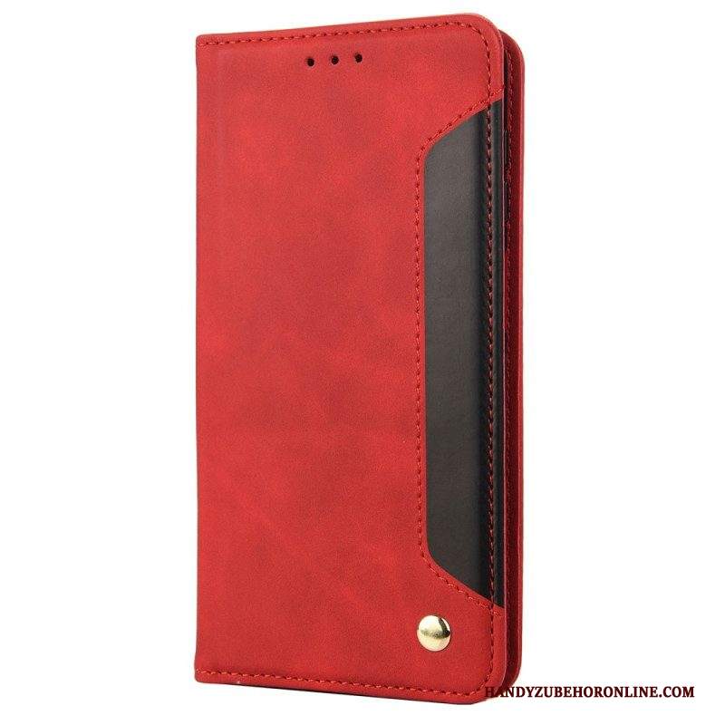 Folio Cover iPhone 14 Custodia in pelle Bicolore Con Rivetto