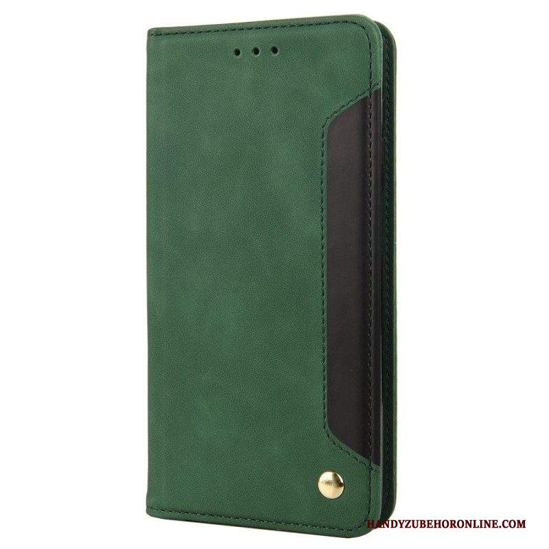 Folio Cover iPhone 14 Custodia in pelle Bicolore Con Rivetto