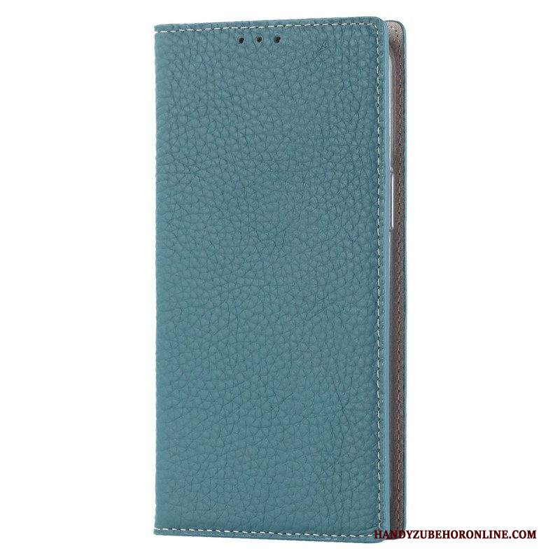 Folio Cover iPhone 14 Custodia in pelle Cinturino In Vera Pelle Di Litchi