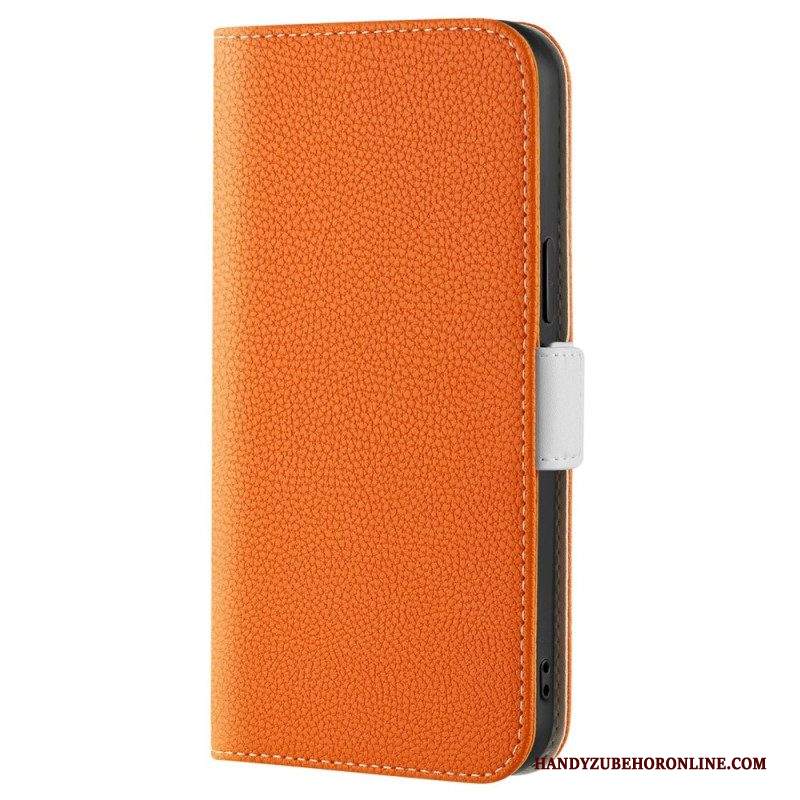 Folio Cover iPhone 14 Custodia in pelle Ecopelle Litchi