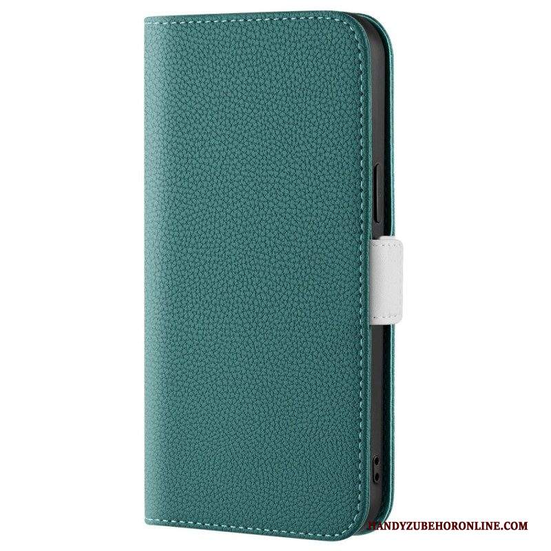 Folio Cover iPhone 14 Custodia in pelle Ecopelle Litchi