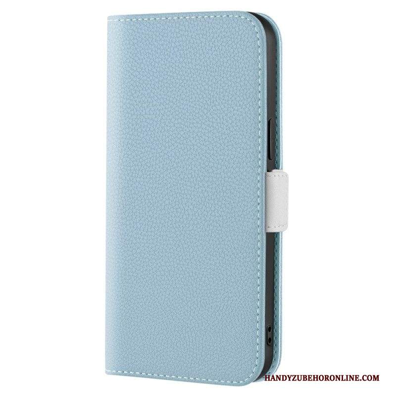 Folio Cover iPhone 14 Custodia in pelle Ecopelle Litchi