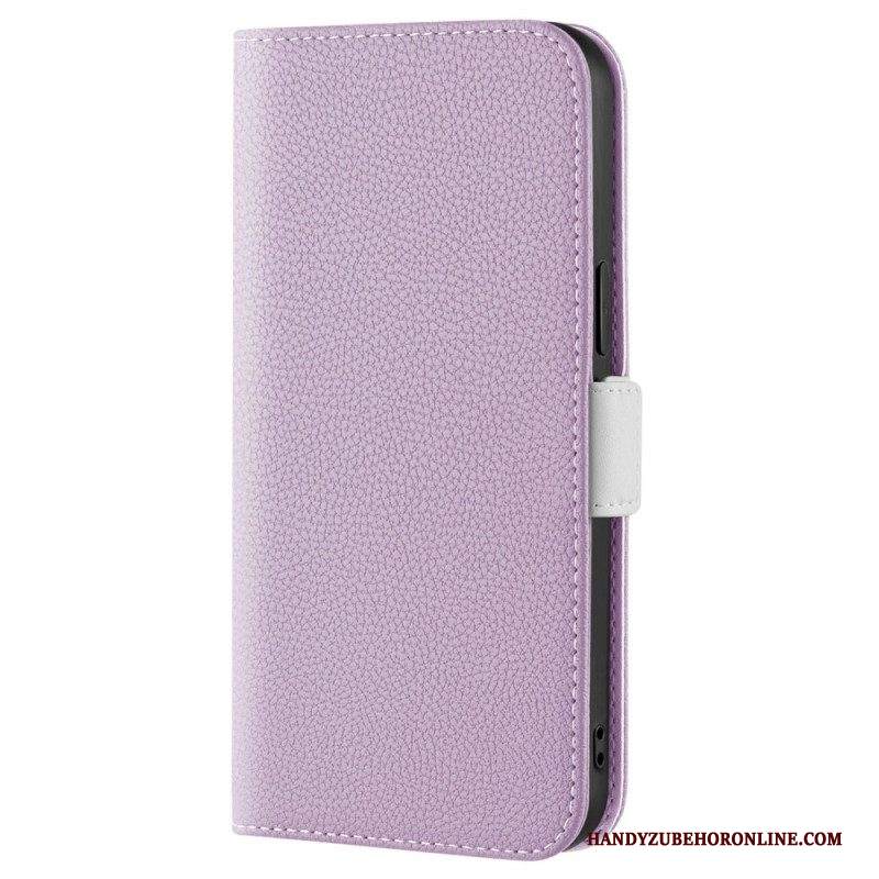 Folio Cover iPhone 14 Custodia in pelle Ecopelle Litchi