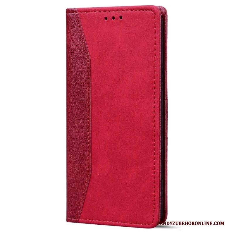 Folio Cover iPhone 14 Custodia in pelle Effetto Pelle Business Bicolore