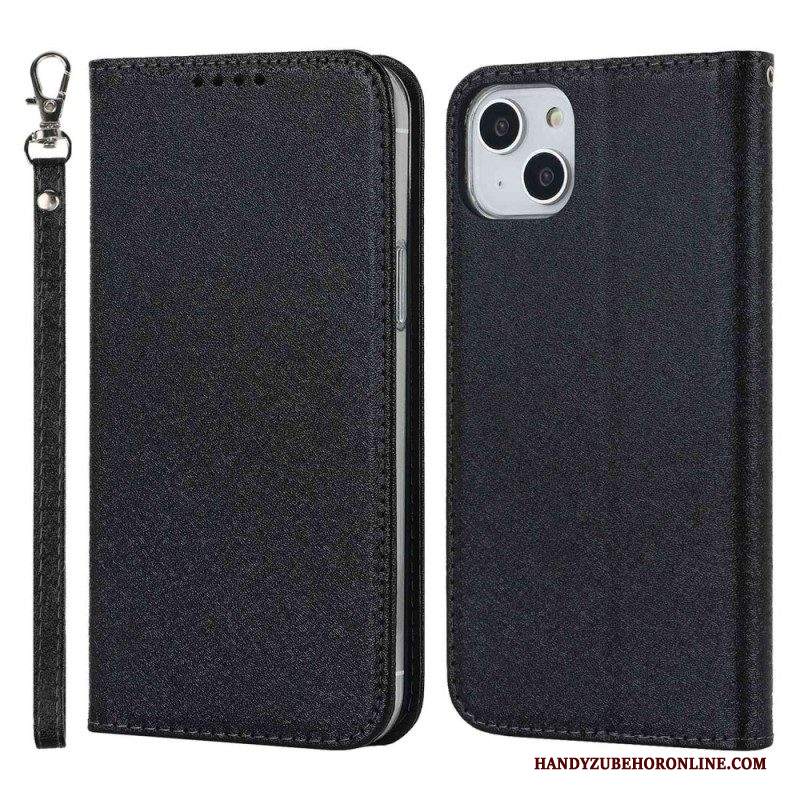 Folio Cover iPhone 14 Custodia in pelle Seta Con Spalline