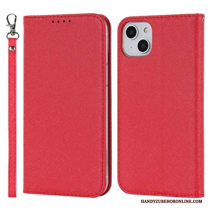 Folio Cover iPhone 14 Custodia in pelle Seta Con Spalline