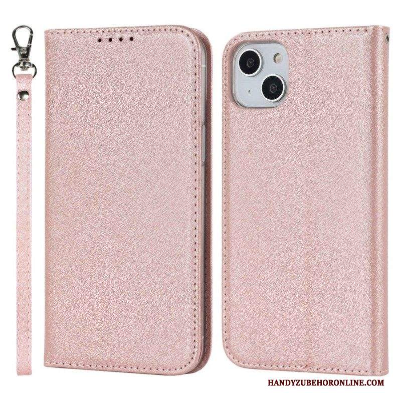 Folio Cover iPhone 14 Custodia in pelle Seta Con Spalline