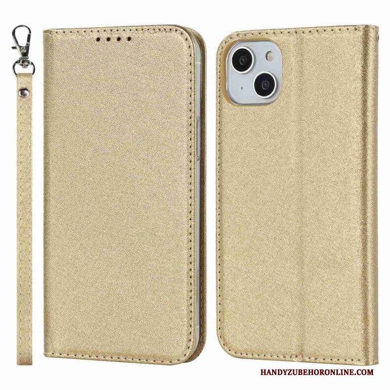 Folio Cover iPhone 14 Custodia in pelle Seta Con Spalline