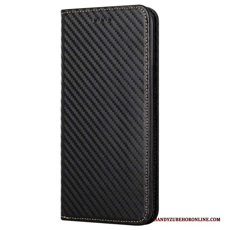 Folio Cover iPhone 14 Custodia in pelle Stile In Fibra Di Carbonio Con Cinturino