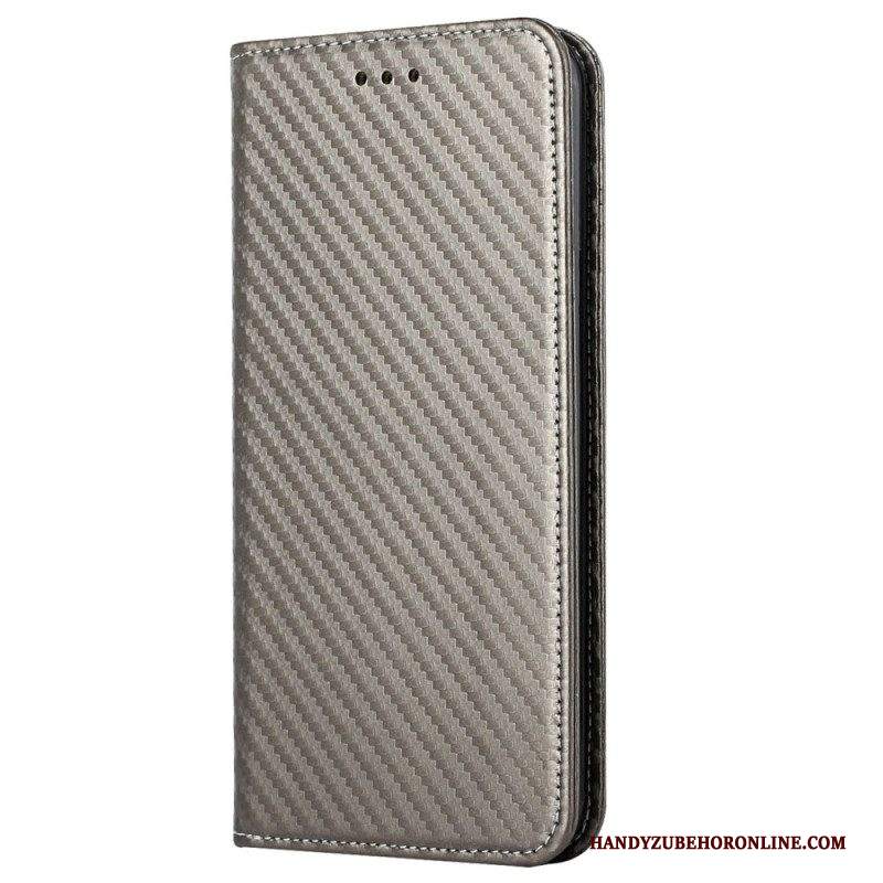 Folio Cover iPhone 14 Custodia in pelle Stile In Fibra Di Carbonio Con Cinturino