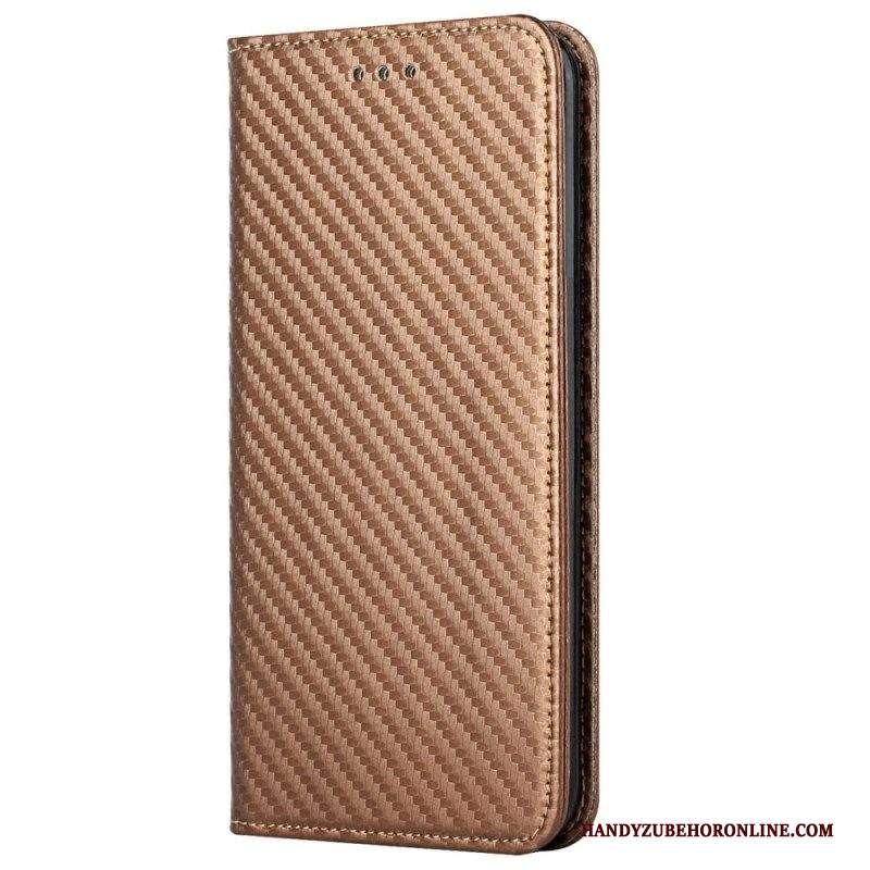 Folio Cover iPhone 14 Custodia in pelle Stile In Fibra Di Carbonio Con Cinturino