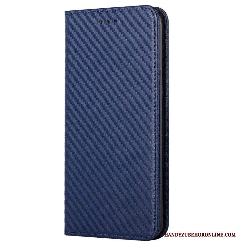 Folio Cover iPhone 14 Custodia in pelle Stile In Fibra Di Carbonio Con Cinturino