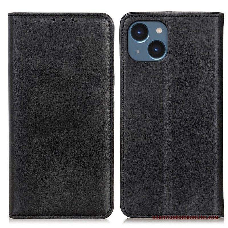 Folio Cover iPhone 14 Plus Custodia in pelle Crosta Di Pelle Opaca