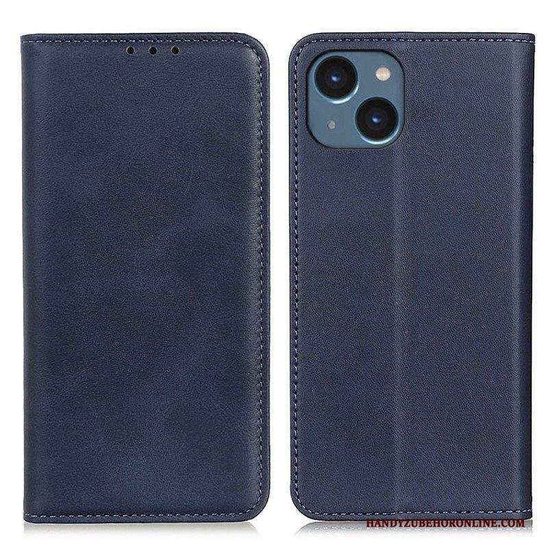 Folio Cover iPhone 14 Plus Custodia in pelle Crosta Di Pelle Opaca