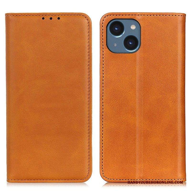 Folio Cover iPhone 14 Plus Custodia in pelle Crosta Di Pelle Opaca